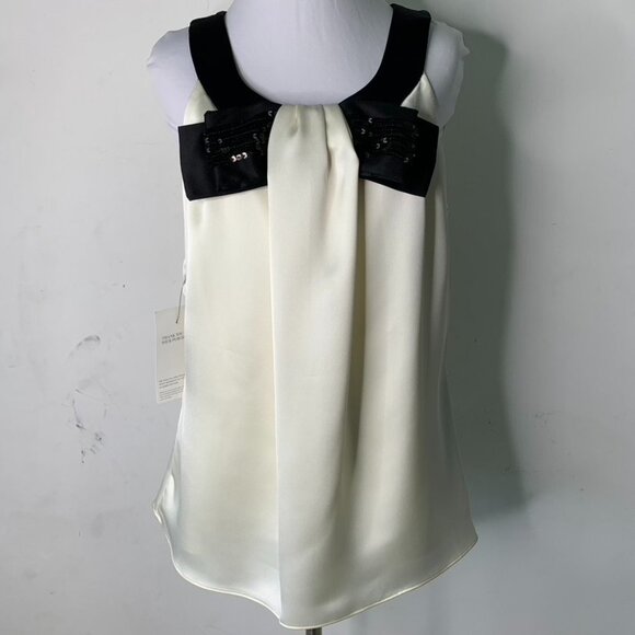NWT Chetta B Women's Y2K Evening Sequins Black White Ivory Mini Top Size 12 - Picture 1 of 16